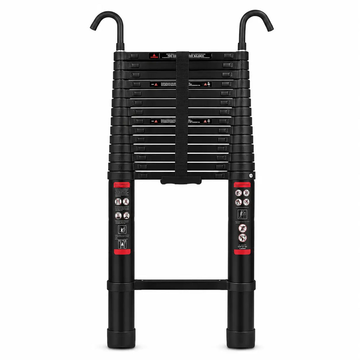 Scala Telescopica 6,2 m Nera Pro con ganci per colmo