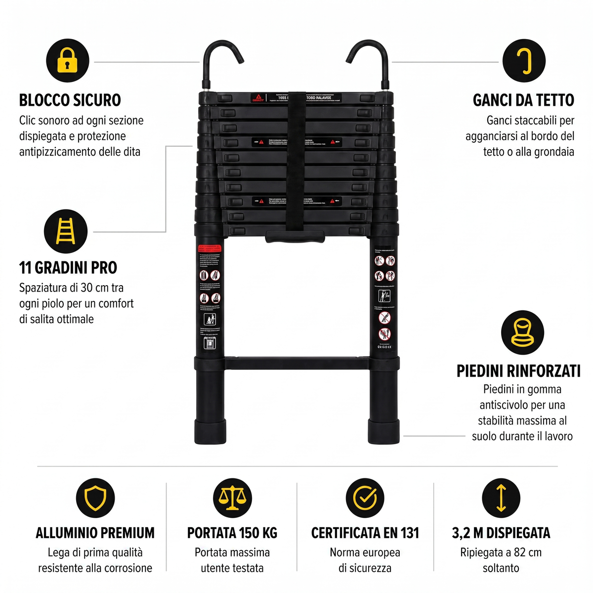 Scala Telescopica 3,2m Nera Pro | Esperto Scale